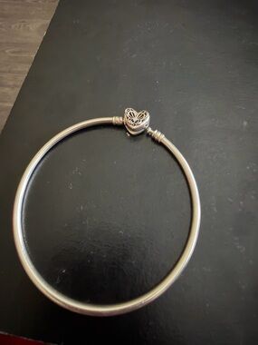 Pandora Sterling Silver Heart Clasp Bangle Bracelet - Silver. 8.5”
